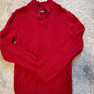 Chaps Men's Bright Red Cable-Knit V-Neck Sweater with Button Trim